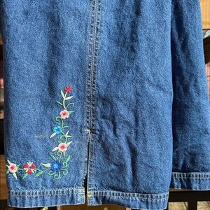 Embroidered Denim Skirt with Floral Design